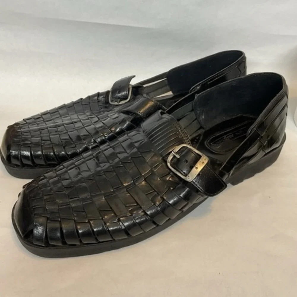 Stacy Adams Black Weaved Leather Slip On Huarache Style Sandals Men 12 Leather